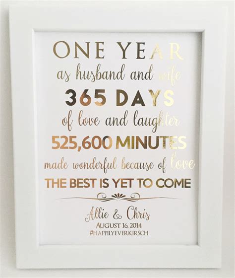 Funny wedding anniversary quotes for wife. Gold Foil Print, First 1st Anniversary Gift, For Husband ...