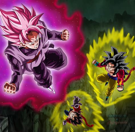 Goku Black Ssj Rose Vs Goku Y Vegeta Ssj4 By Majingokuable On Deviantart