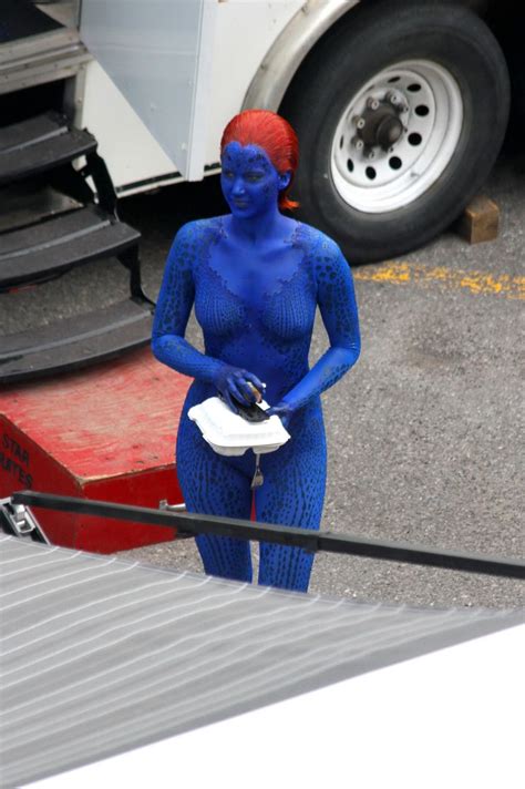 Jennifer Lawrence Fully Nude With Mystique Makeup On The X Men Set In