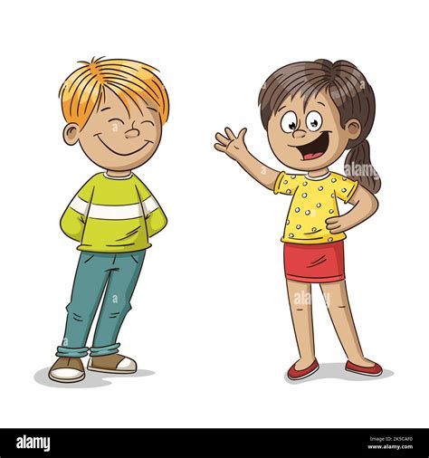 Happy Cartoon Boy And Girl Stock Photo Alamy