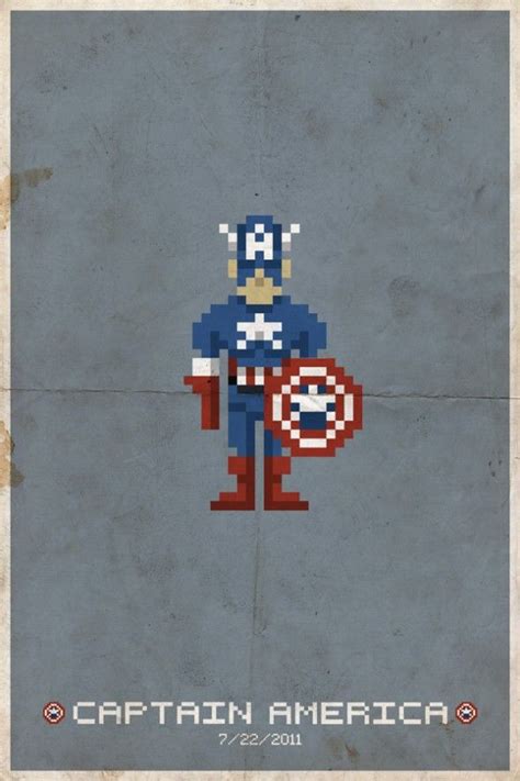 Pixel Movie Heroes Captain America Pixel Art Pixels Posters Pixel
