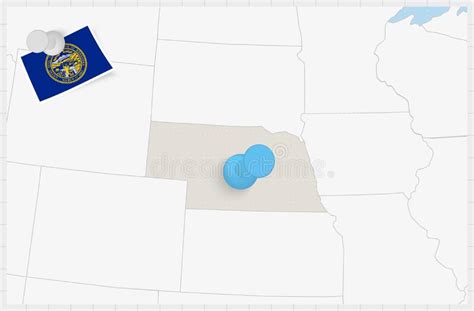 Map Of Nebraska With A Pinned Blue Pin Pinned Flag Of Nebraska Stock