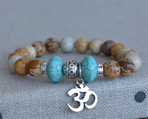 Om Charm Bracelet Zen Ohm Jasper And Turquoise With Silver Charm