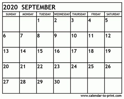 Free Printable Calendar Of September 2020 Month Calendar Printable