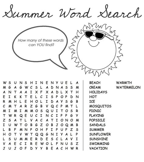 Summer Word Search Puzzle Coloring Page Free Printable Coloring Pages