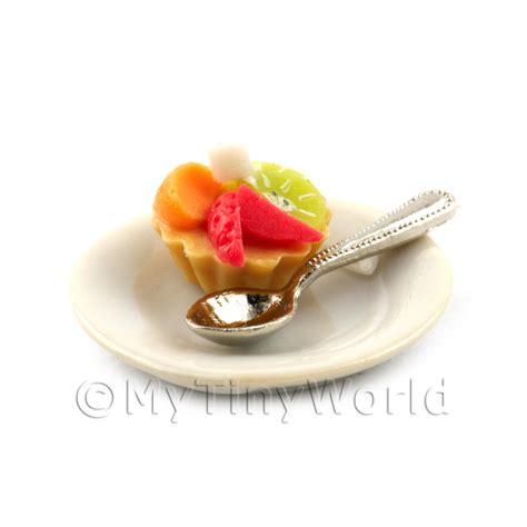 Dolls House Tarts And Cupcakes Dolls House Miniature Mixed Fruit Tart On A Plate With A Spoon