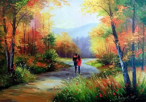 Walk In Autumn Forest Painting By Olha Darchuk Pixels