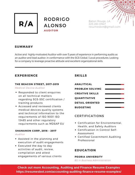 What every auditor resume needs to include is a professionally presented experience recruiters won't overlook. Auditor Resume Sample, Example and Tips PDF+DOC | Resume examples, Resume, Resume template ...