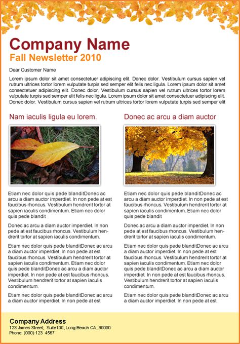 Downloadable Free Fall Newsletter Templates