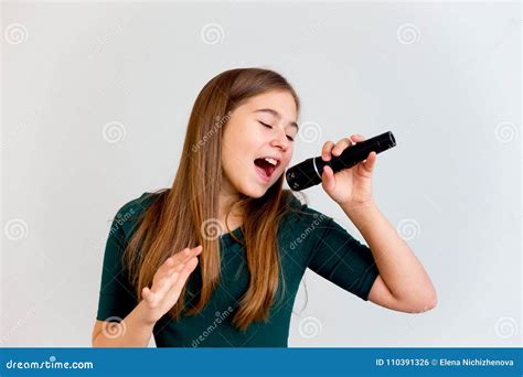 Girl Singing With A Microphone Stock Photo Image Of Joyful Musician