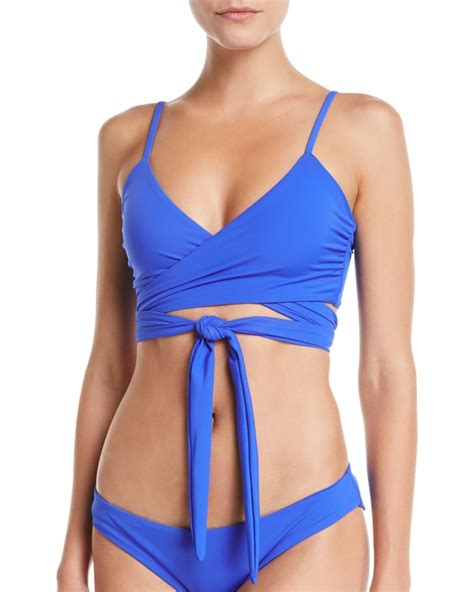 Mara Hoffman Mila Solid Wrap Bikini Iskra Lawrence Blue Swimsuit March Popsugar Fashion