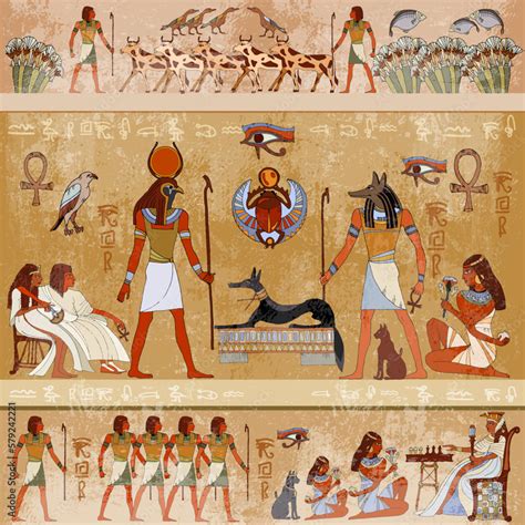 Ancient Egypt Scene Mythology Egyptian Gods And Pharaohs Murals