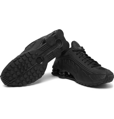 Nike Shox R4 Mesh Trimmed Faux Leather Sneakers Black Nike