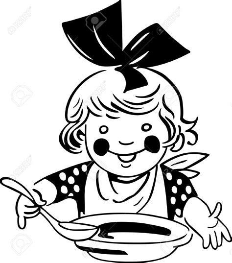 Kid Eating Healthy Food Clipart Black And White