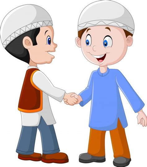 Cartoon Muslim Boys Shaking Hands Muslim Kids Muslim Character Cartoon
