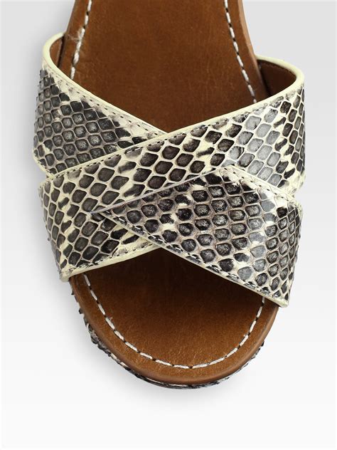 Tory Burch Cathleen Snakeskin Leather Wedge Sandals In Brown Lyst