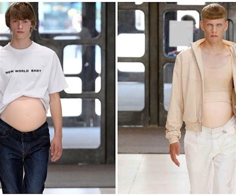 male models were sent down the runway with fake pregnant bellies