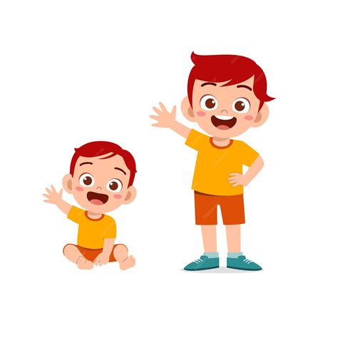Premium Vector Cute Little Boy Say Hello With Young Brother
