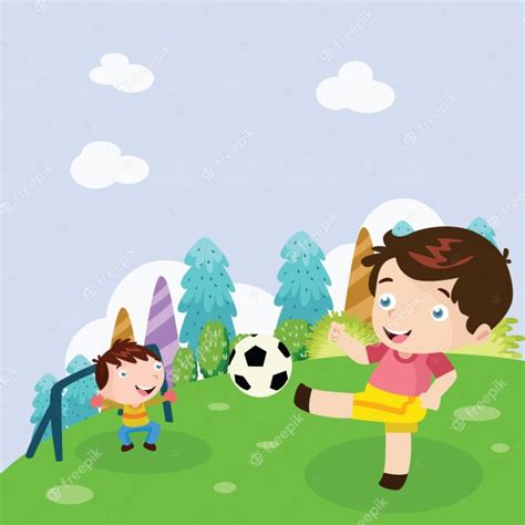 Premium Vector Kids Play Soccer Cartoon Illustration