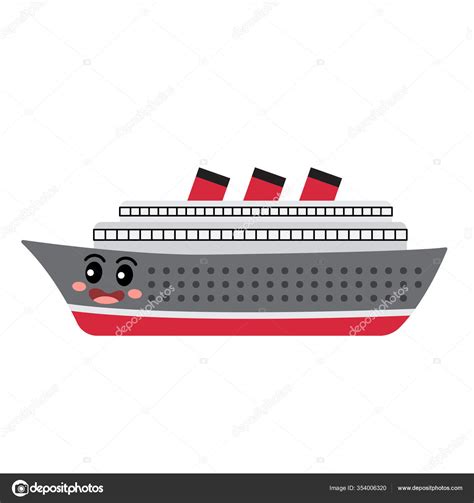 Ocean Liner Transportation Cartoon Character Side View Isolated White