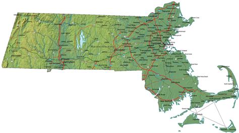 Large Detailed Roads And Highways Map Of Massachusetts State With All