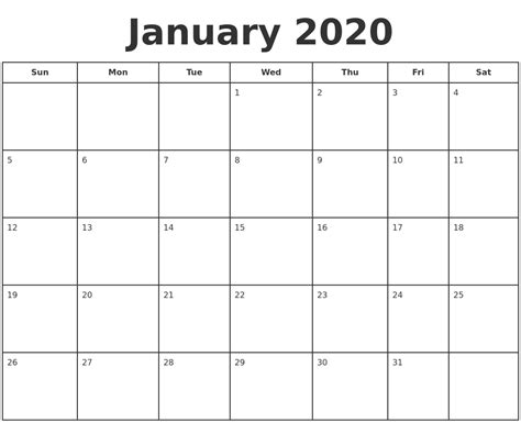 January 2020 Print A Calendar