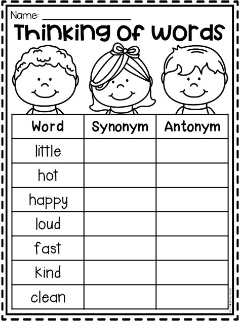 Antonyms Worksheet First Grade