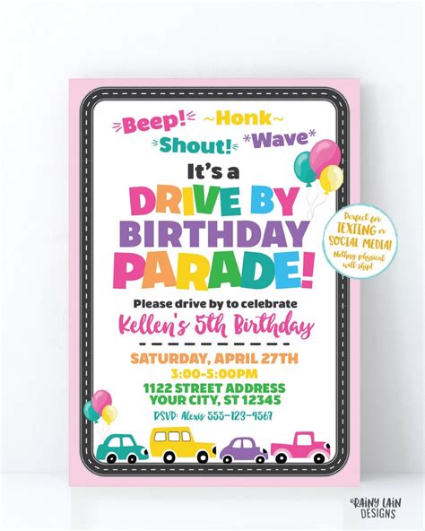Drive By Birthday Parade Invitation Drive By Parade Girl Etsy