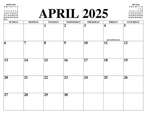 April 2025 Calendar Of The Month Free Printable April Calendar Of The