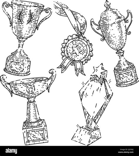 Trophy Cup Set Sketch Hand Drawn Vector Stock Vector Image And Art Alamy