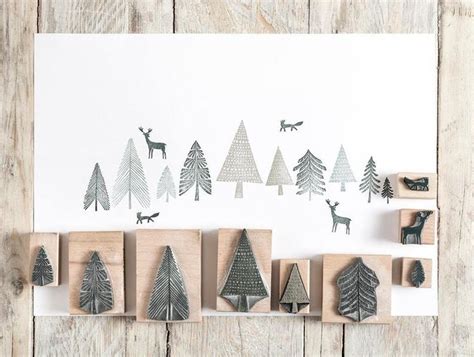 Fox And Fir Tree Rubber Stamps Fox Stamp Tree Stamp Etsy Tree Stamp