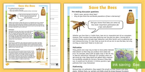 Esl Save The Bees Reading Comprehension Teens B1 B2