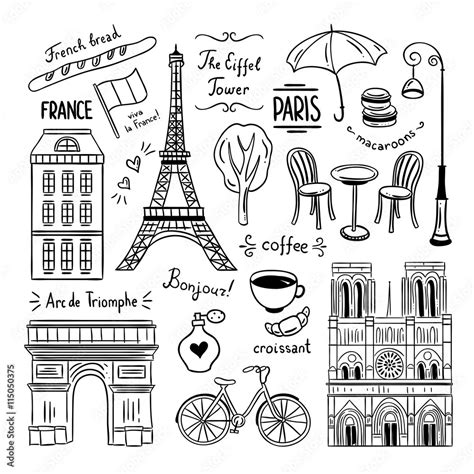 Paris Vector Clipart Hand Drawn France Paris Doodles Stock