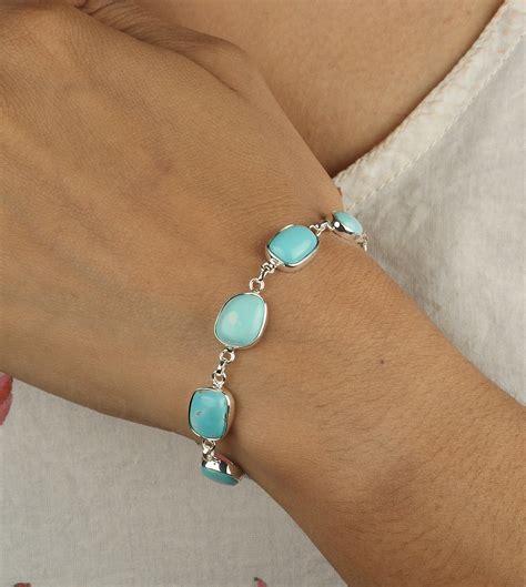 Solid 925 Sterling Silver Genuine Turquoise Bracelet 75 Etsy Uk