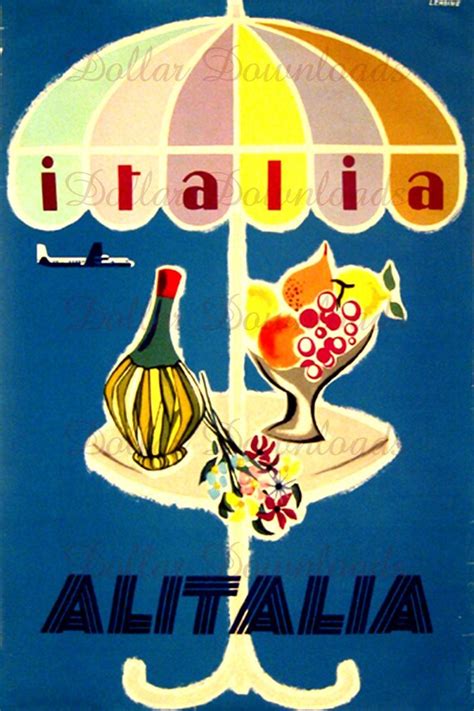 Italia Italy Alitalia Airline Vintage Travel Poster Digital