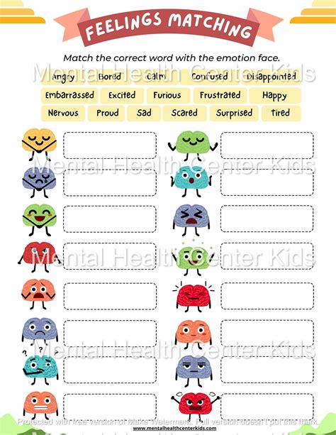 Matching Emotions Worksheet Mental Health Center Kids