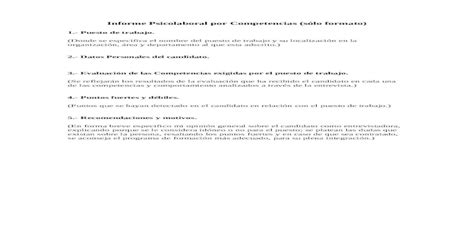 Doc Formato Informe Psicolaboral Por Competencias Dokumentips