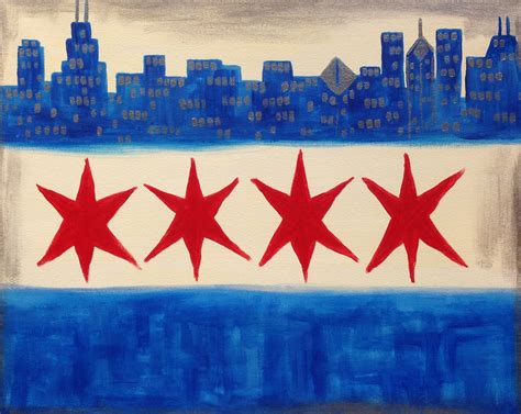 Chicago Flag Cityscape Pinots Palette Painting