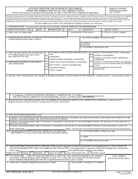 Dd Form 293 Download Fillable Pdf Application For The Review Of
