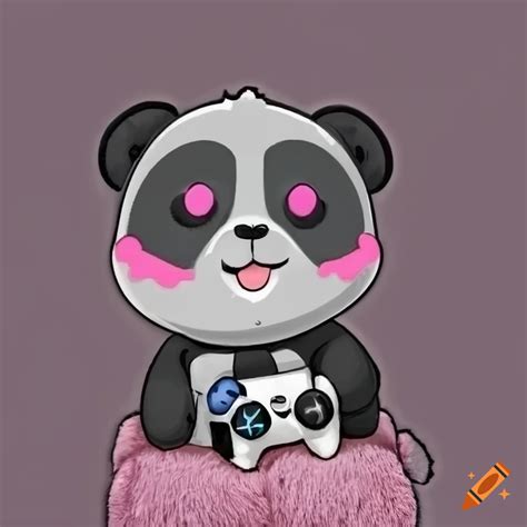 Smiling Chibi Panda Playing Video Games On A Couch On Craiyon