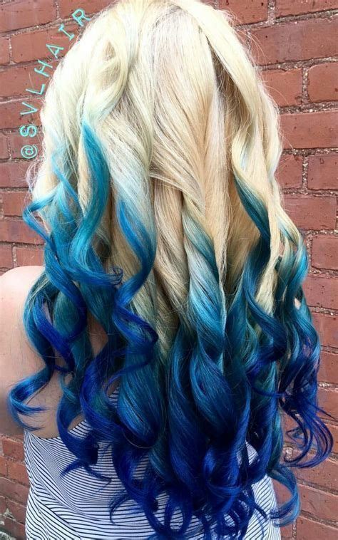 Blonde Royal Blue Ombre Dyed Hair Color Colorful Hair Weve Gathered