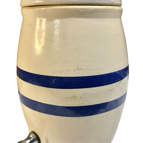 Vintage Stoneware Water Dispenser Blue Stripe 2 Gallon Crock Etsy