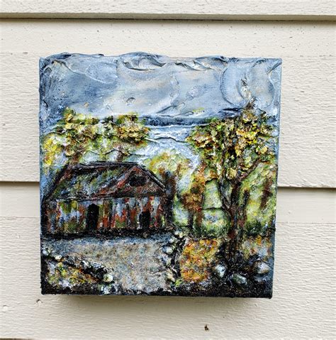 Moody Country Landscape Art Rusted Barn With Trees Etsy Canada