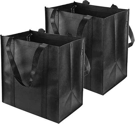 3 Pc Reusable Shopping Bags Large Grocery Tote Strong Black 3 Pack Ebay