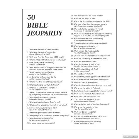 50 Bible Jeopardy Printable Bible Facts Bible For