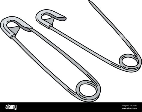 The Vectorized Hand Drawing Of Two Classic Steel Safety Pins Stock