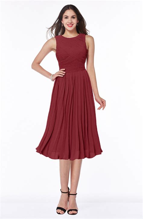 Dark Red Bridesmaid Dress Modern A Line V Neck Sleeveless Tea Length
