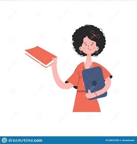A Woman Stands Waist Deep And Holds A Textbook In Her Hands Isolated