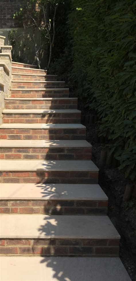 Stair Case Using Brick Risers And Honed Sandstone Treads Landscape