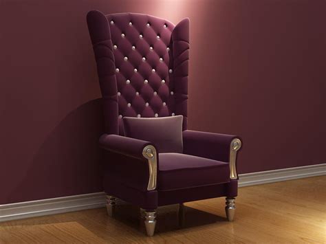 Purple High Backed Armchair Chair 3d Model Including Materials Free